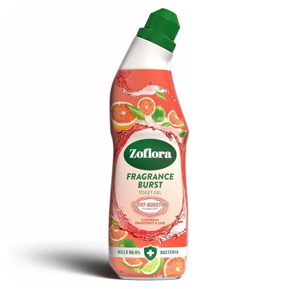 Zoflora Fragrance Burst Caribbean Grapefruit and Lime Toilet Gel Multicoloured 750ml 12190 | Scent Boosting Technology | Kills Bacteria | Long Lasting Toilet Cleaner | Toilet Cleaning Gel | Hygiene Gel | Toilet Bowl Sanitising Gel | Refreshing Scent