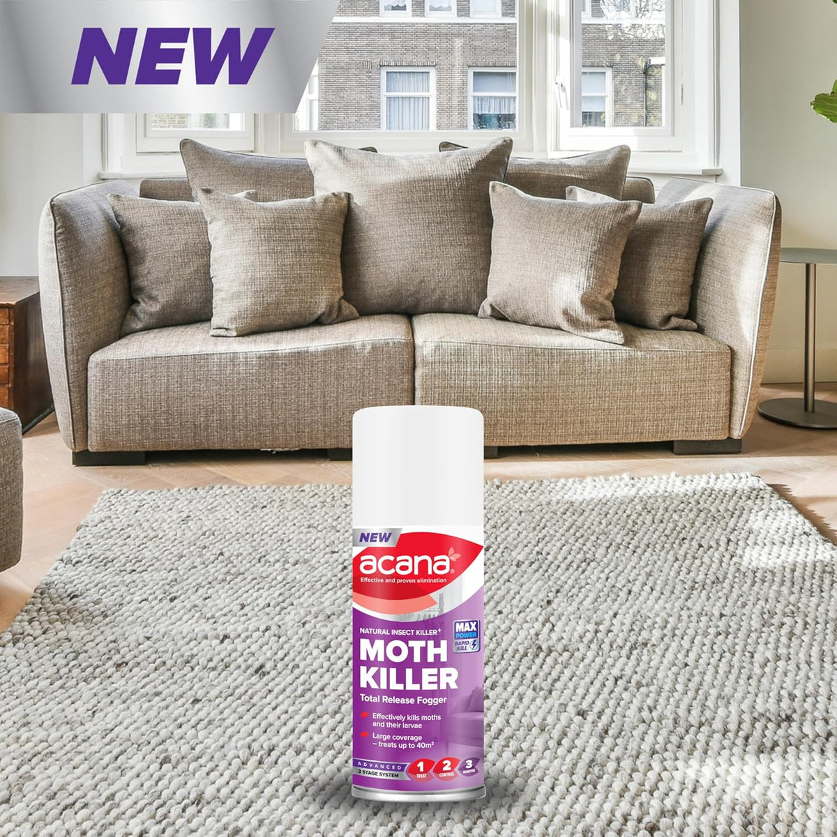 Acana Moth Killer Total Release Fogger 150ml 1318 | Natural Insect killer Spray | Large Coverage-Treats upto 40 Metre Cube | Effectively Kills Moths and their Larvae | Max Power Rapid Kill | Effective and Proven Elimination