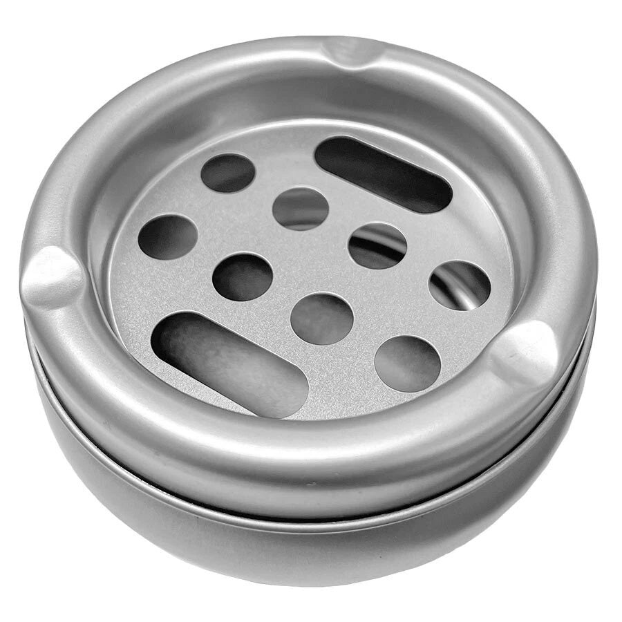 Aluminium Ashtray Silver 10cm x 5.5cm CY5654250 | Push-Down Ash Bin | Heat-Resistant | Odour-Free | Receptacle for Outdoor Garden and Home Use | Windproof Spinning Ashtray