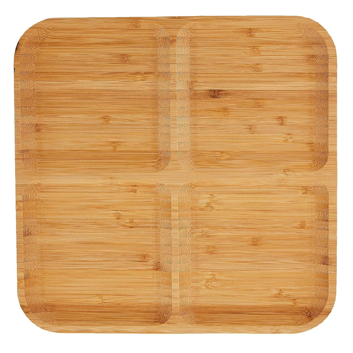 Excellent Houseware Square Bamboo 4 Compartments Serving Platter Brown 30cm x 30cm 784610130 | Natural Wood Divided Appetiser Tray | Eco-Friendly Split Charcuterie Board for Snacks-Dips and Party Food