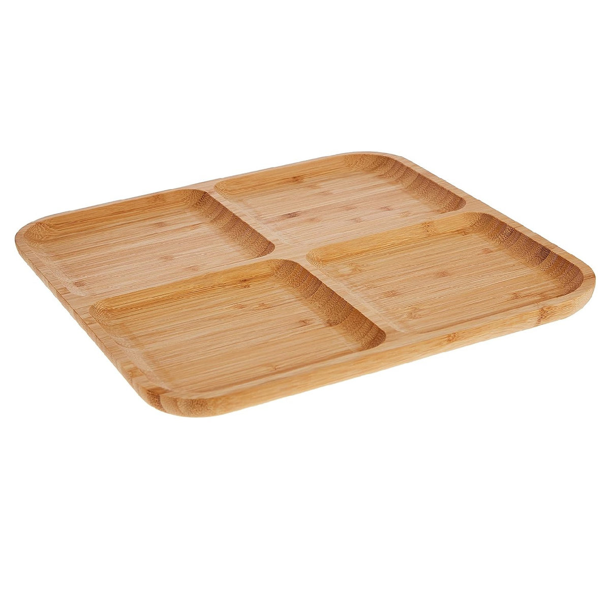 Excellent Houseware Square Bamboo 4 Compartments Serving Platter Brown 30cm x 30cm 784610130 | Natural Wood Divided Appetiser Tray | Eco-Friendly Split Charcuterie Board for Snacks-Dips and Party Food