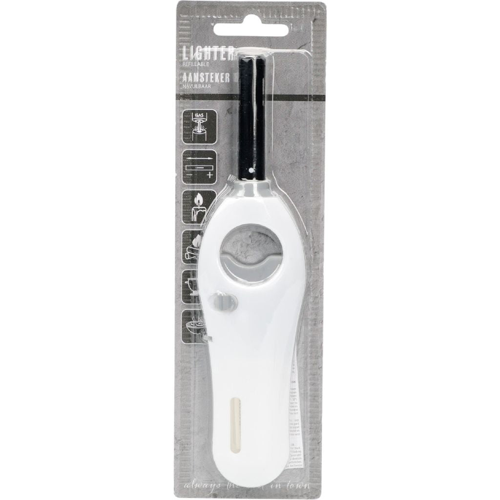 Refillable Multipurpose Gas Lighter with Safety Lock Assorted Colours 185mm Pack of 1 YV3000030 | BBQ Grill Lighter | Long Reach Lighter | Long Nozzle Lighter | Stove Ggnition Lighter | Candle Lighting Tool | Kitchen Lighter Stick | Household Gas Lighter
