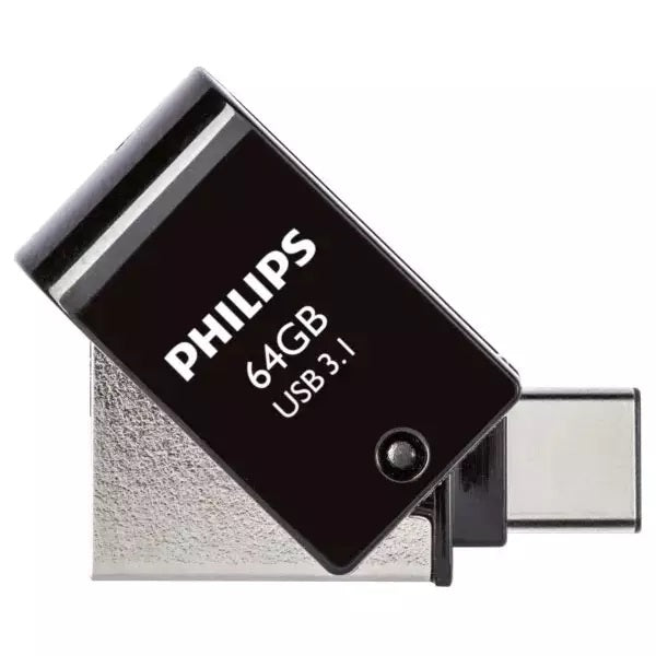 Philips USB 3.1 2-In-1 Flash Drive 64GB Black PHIOTG64GBTYPEC | USB-C Memory Stick | High Speed Data Storage | For Smartphones-Mac and Tablets | Portable OTG USB Drive | Data Transfer Drive | Dual Connector USB Drive | Data Storage Memory Stick