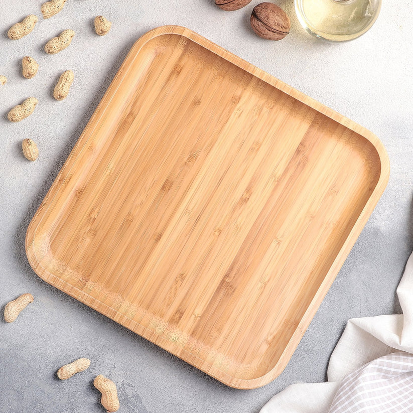 Excellent Houseware Bamboo Serving Platter Tray Natural 25cm x 25cm x 2cm 101003750 | Square Bamboo Appetiser Tray | Single Section Snack Board | Eco-Friendly Charcuterie Plate | Minimalist Wooden Dish | Tapas Server