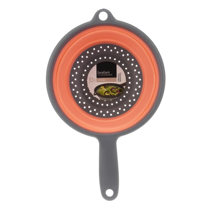 Excellent Houseware Multipurpose Collapsible Silicone Colander with Handle Assorted Colours 23cm 172000830 | Foldable Kitchen Strainer | Space Saving Drainer Bowl | Kitchen Colander Strainer | Silicone Kitchen Strainer | Drain Basket | Pasta Strainer