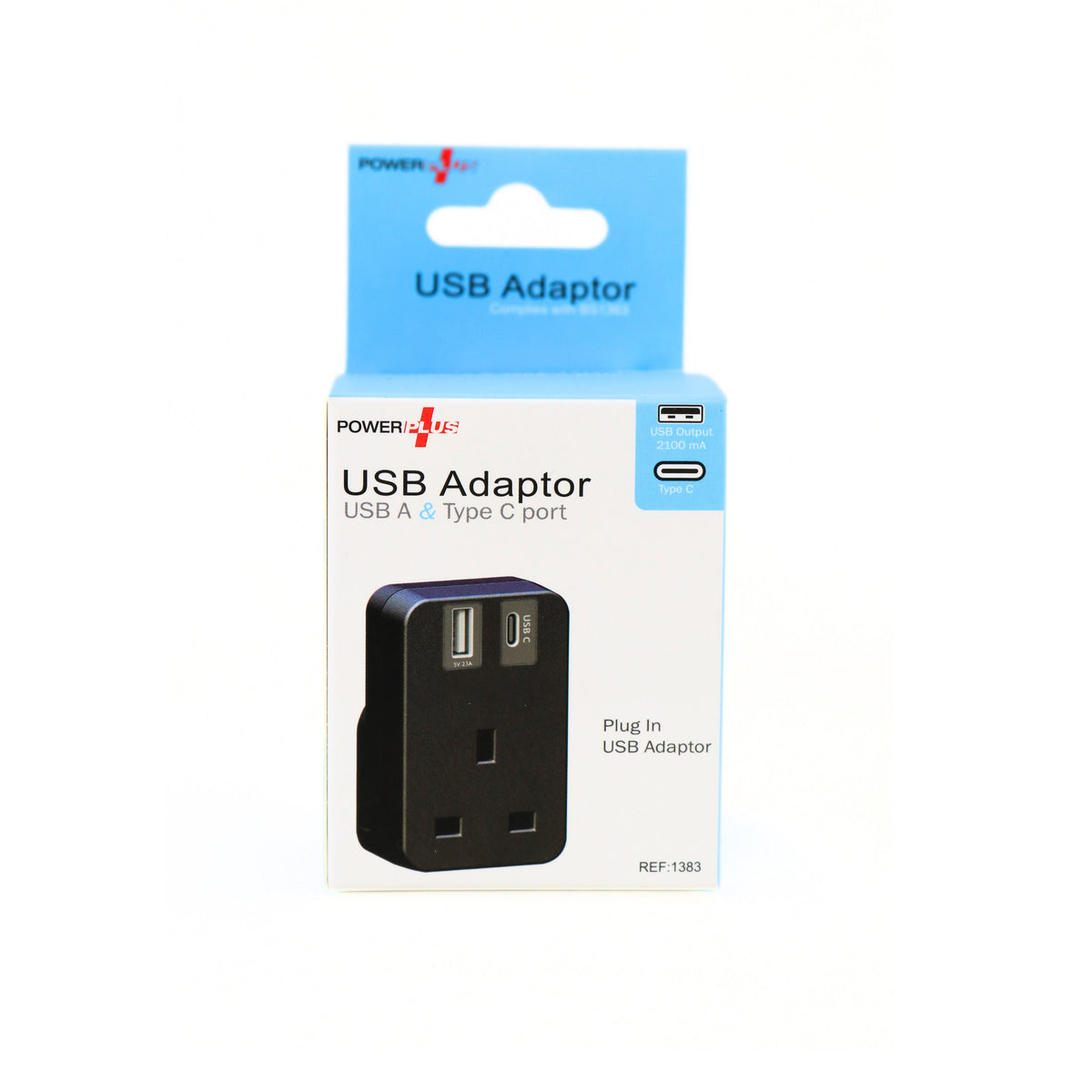 Power Plus Dual USB Wall Adaptor Black 13Amp 1383 | Compact-Plug-in USB Adaptor | USB-A and Type-C Port | UK 3-Pin Socket Converter | Fast Charging Station for Smartphones-Tablets and Cameras