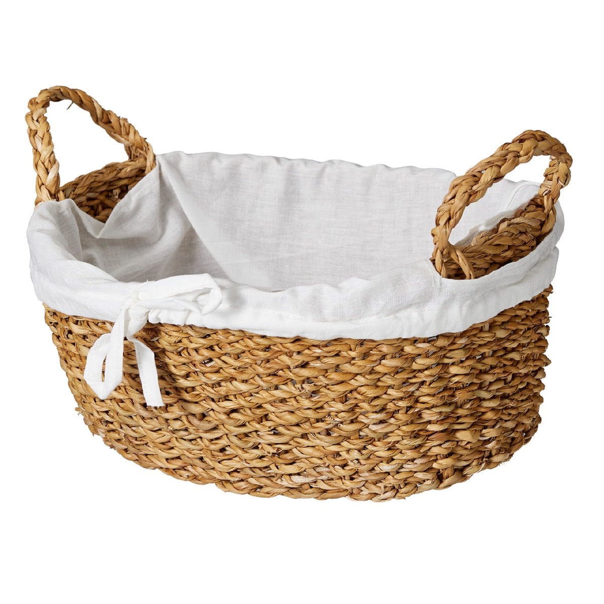 H and S Collection Bread Basket Brown 30cm x 20cm x 12cm BD2000740 | Natural Woven Seagrass | Wicker Serving Tray with Removable Cloth Liner | Oval Tabletop Storage Hamper | Rustic Fruit Bowl | Kitchen Counter Organiser
