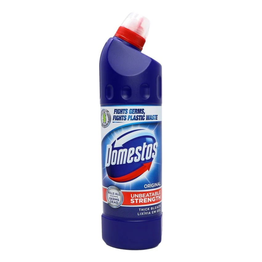 Domestos Original Thick Bleach Toilet Cleaner and Disinfectant Blue 750ml 6068755 | Unbeatable Strength | Kills Germs | Deep Cleaning Bleach Gel | Fights Plastic Waste | Toilet Sanitation Liquid | Antibacterial Cleaner | Bathroom Disinfectant | Limescale Remover | Household Disinfectant