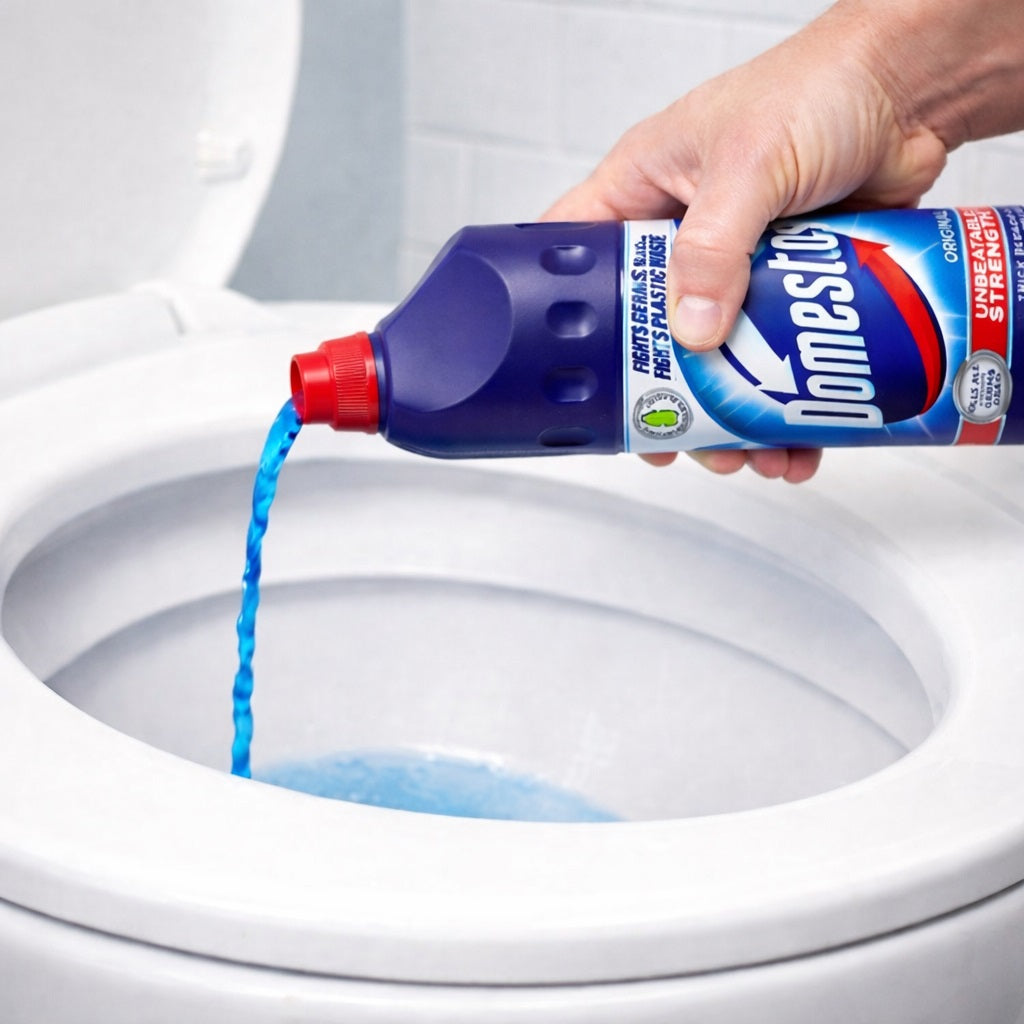 Domestos Original Thick Bleach Toilet Cleaner and Disinfectant Blue 750ml 6068755 | Unbeatable Strength | Kills Germs | Deep Cleaning Bleach Gel | Fights Plastic Waste | Toilet Sanitation Liquid | Antibacterial Cleaner | Bathroom Disinfectant | Limescale
