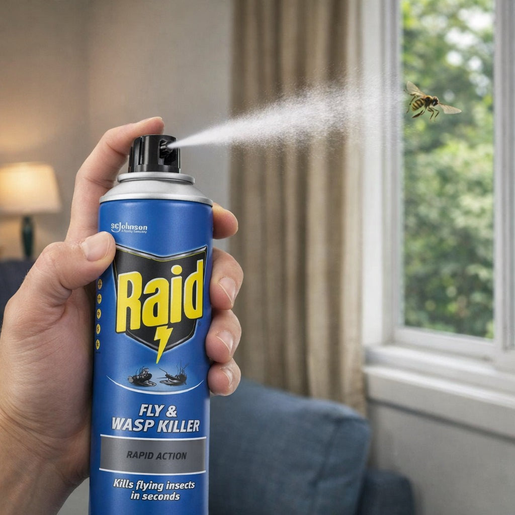 ScJohnson Raid Fly and Wasp Killer 300ml Clear RAI-1001 | Rapid Action Flying Insect Spray | Mosquito and Moth Destroyer | Household Bug Repellent | Fast Acting Pest Control Aerosol | Indoor Outdoor Protection Specialist