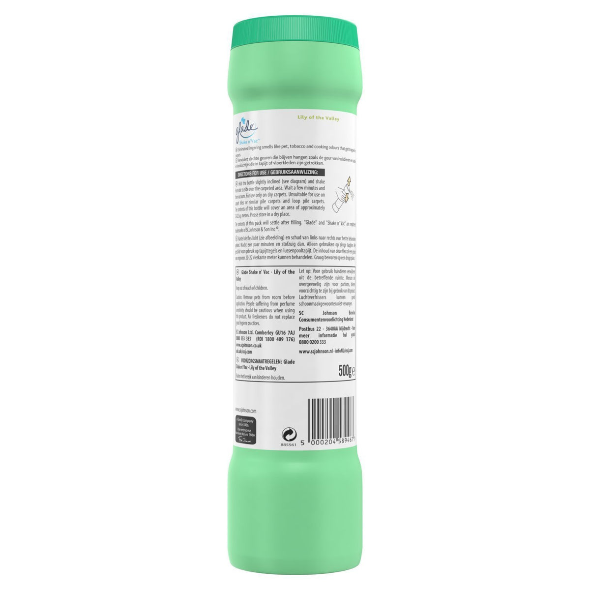 Glade Shake n Vac Carpet Freshener Powder Lily of the Valley Scent White 500g 92201 | Odour Neutraliser | For Carpets and Rugs | Carpet Deodorizing Powder | Pet Odour Remover | Home Odour Eliminator | Floor Carpet Freshener | Household Odour Control