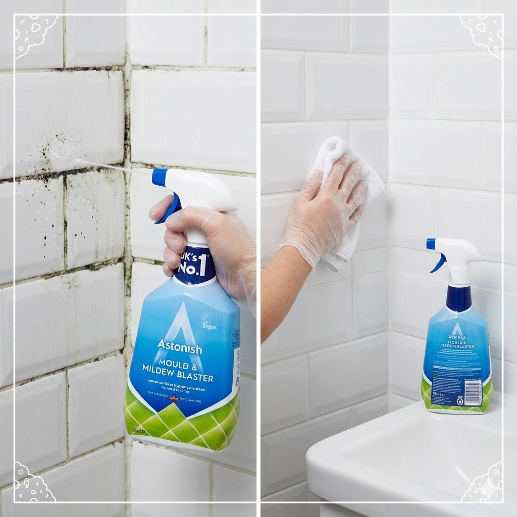 Astonish Mould and Mildew Blaster Spray Clear 750ml 9955S2 | Hygienically Cleans Surfaces | No Scrubbing Needed | Antibacterial Cleaner | Cleaning Solution | Damp Area Cleaner | Silicone Seal Cleaner | Bathroom Spray | Tile Cleaner | Grout Cleaner