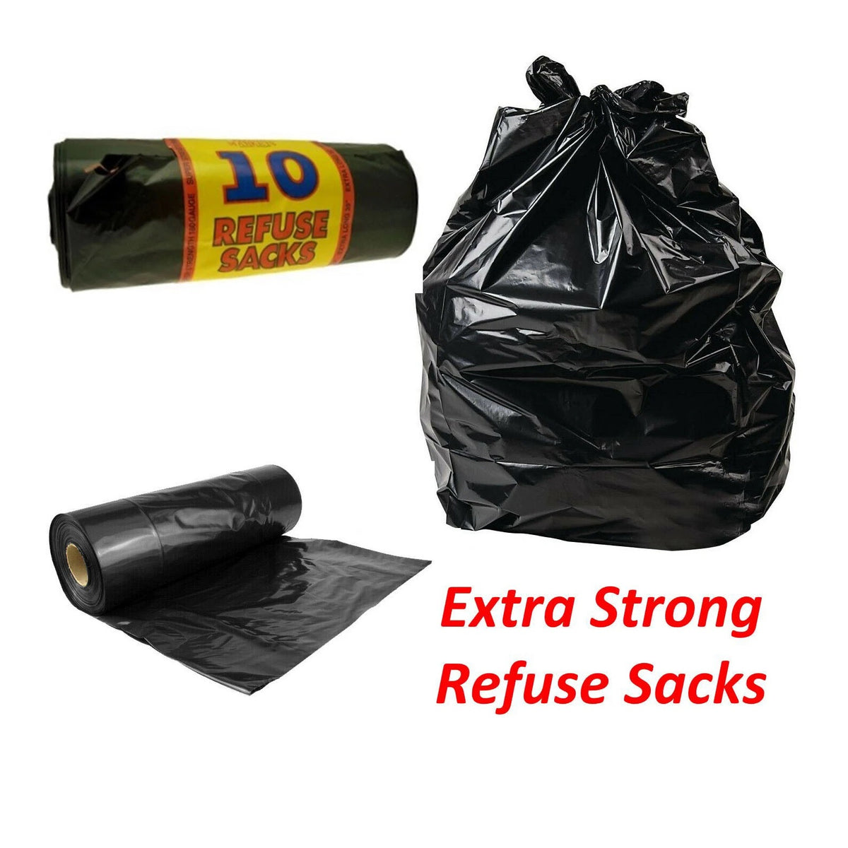 Royal Markets Heavy Duty Refuse Sacks Black 18-Inch x 29-Inch x 39-Inch Pack of 10 RS10HD | Extra Long | Suitable for Domestic and Commercial Use | Garbage Bags | Trash Bags | Waste Bags | Kitchen Bin Bags | Garden Waste Bags | Household Bin Bags | Rubbish Bags | Wheelie Bin Liners | Leak Proof Trash Sacks | Outdoor Trash Bags | Office Waste Bags
