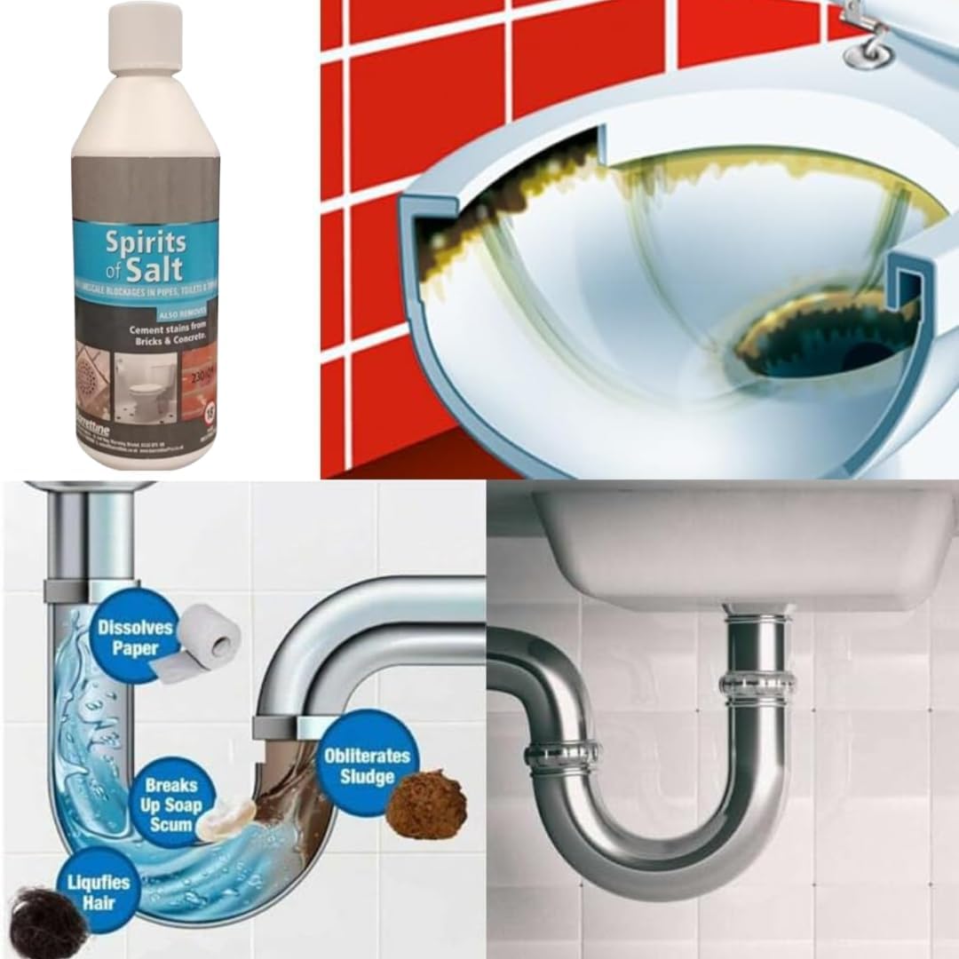 Barrettine Knock Out Spirits of Salt White 500ml SOS6.50 | Powerful Descaler and Blockage Remover | Removes Limescale from Pipes Toilets and Drains | Cleans Cement Stains from Bricks and Concrete | Heavy Duty Household Cleaner | Sink Cleaner | Mineral