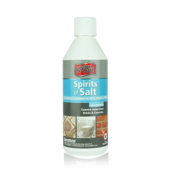 Barrettine Knock Out Spirits of Salt White 500ml SOS6.50 | Powerful Descaler and Blockage Remover | Removes Limescale from Pipes Toilets and Drains | Cleans Cement Stains from Bricks and Concrete | Heavy Duty Household Cleaner | Sink Cleaner | Mineral