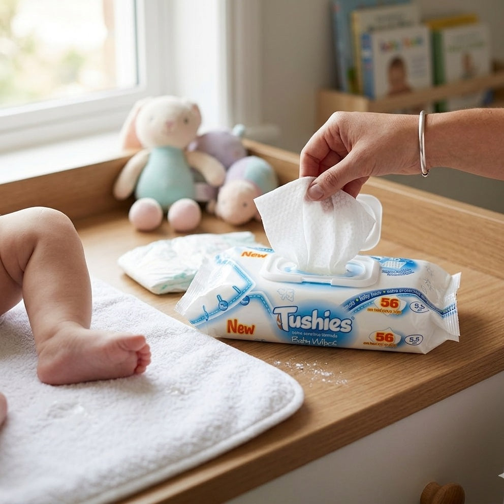 Tushies Extra Sensitive Formula Baby Wipes White Pack of 56 V00422616 | 3D Pearl Surface | Thicker and Softer | Extra Protection Moisturiser