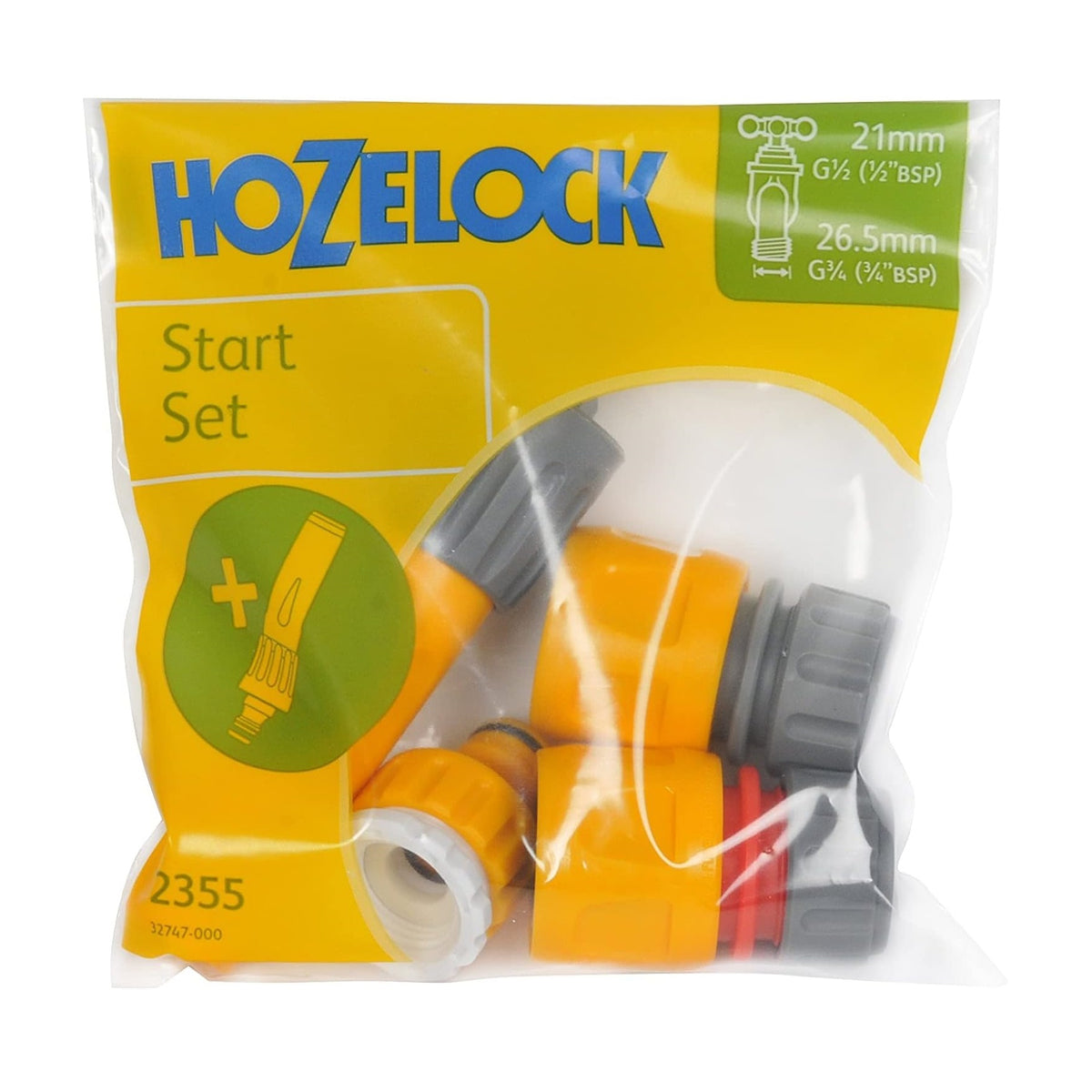 Hozelock Fitting and Nozzle Starter Set Multicoloured Pack of 4 2355 | Tap Connector and Hose Fittings | Garden Hose Connector Kit | Quick Connect Watering System | Fits 21mm and 26.5mm Taps | Ideal for Garden Hose Pipes and Watering Accessories | Garden