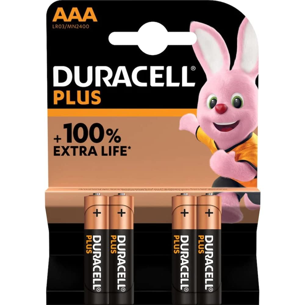 Duracell Plus AAA Batteries Gold and Black 1.5V Pack of 4 MN2400B4 | 100 Percent Extra Life LR03 MN2400 Alkaline Batteries | High Performance Triple A Battery | Long Lasting Power for Remote Controls and Toys | Trusted Household Energy Source