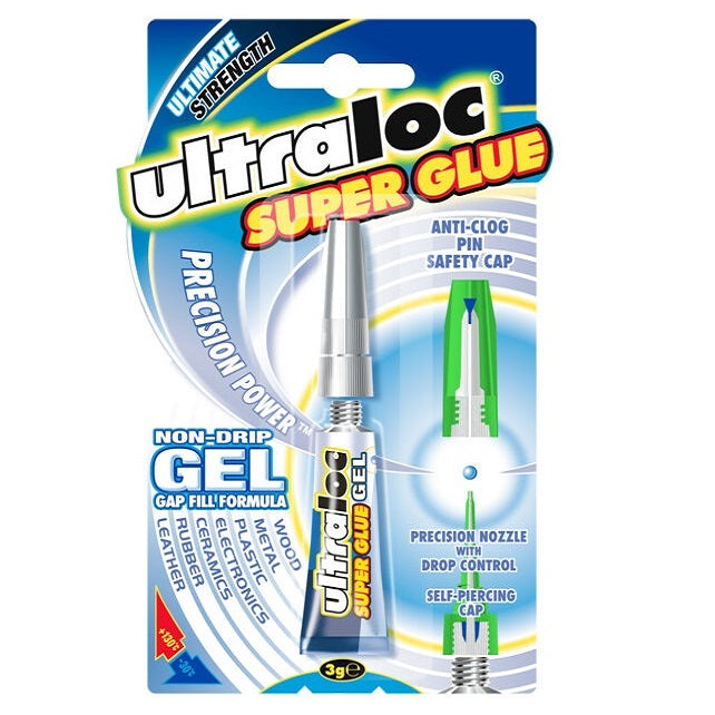 Ultraloc Super Glue Gel Clear 3g SUGSNP3 | Non-Drip Gap Fill Formula Adhesive | Precision Power Cyanoacrylate | Strong Bond Instant Repair Liquid | Multi-Surface Plastic Metal Wood and Ceramic Fix | High Strength Anti-Clog Safety Cap Tube