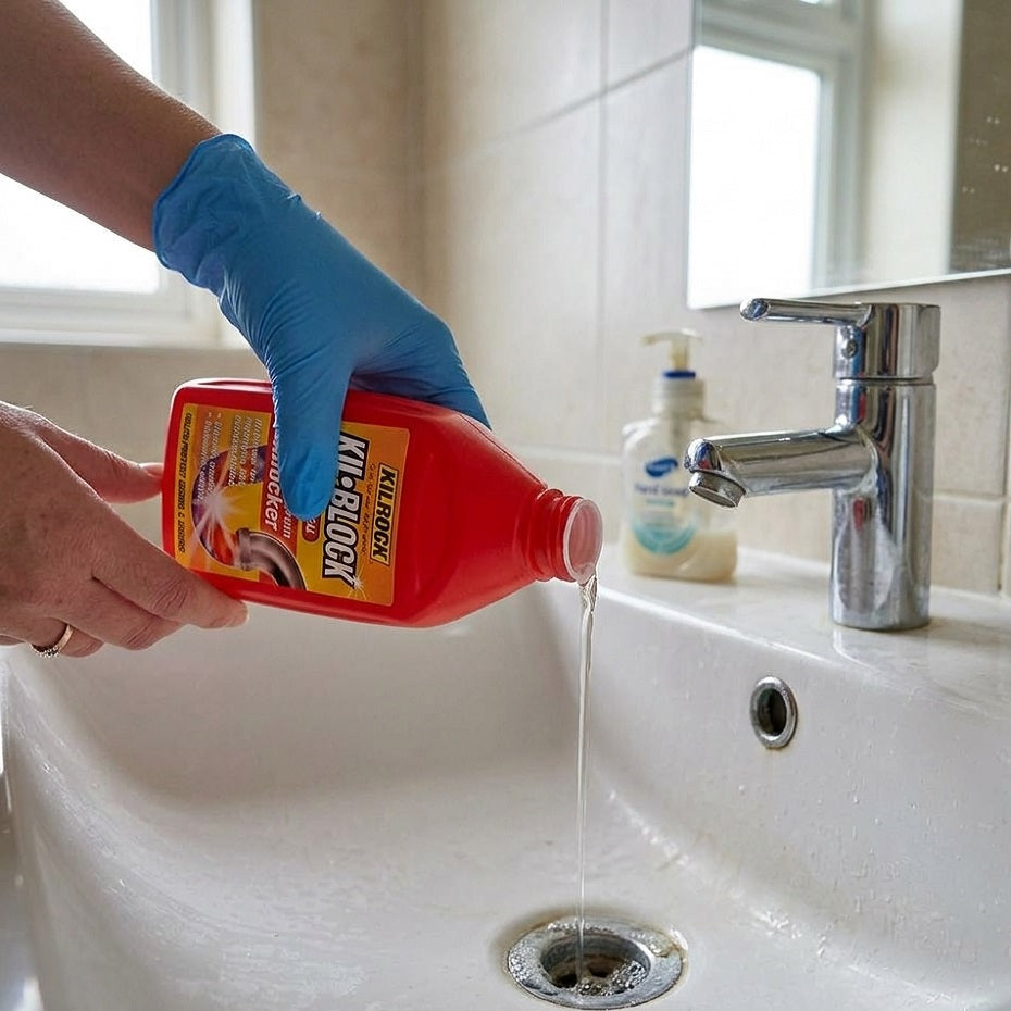 Kilrock Kil-Block Original Plughole and Drain Unblocker Clear 500ml KB500 HOKIL003 | Heavy Duty Liquid Pipe Cleaner | Sink and Shower Clog Remover | Hair and Grease Digester | Kitchen Bathroom Outside Drain Specialist | High Strength Odour and Germ