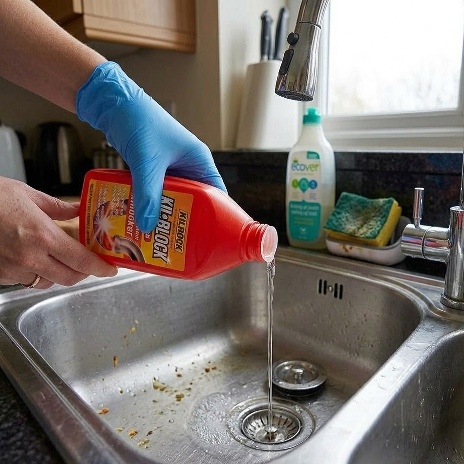Kilrock Kil-Block Original Plughole and Drain Unblocker Clear 500ml KB500 HOKIL003 | Heavy Duty Liquid Pipe Cleaner | Sink and Shower Clog Remover | Hair and Grease Digester | Kitchen Bathroom Outside Drain Specialist | High Strength Odour and Germ