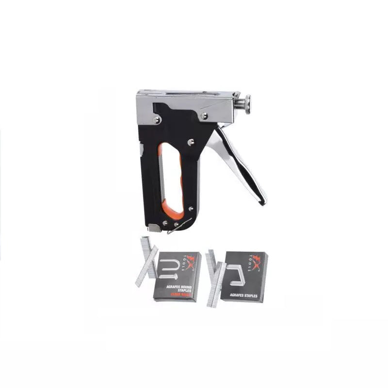 FX Tools Heavy Duty Staple Gun with Staples Black and Silver C22216580 | Quick Release Woodworking Clamp | Adjustable Grip Tool | For DIY Carpentry and Home Repairs | Strong Handheld Clamping Tool | 3 Types of Staples