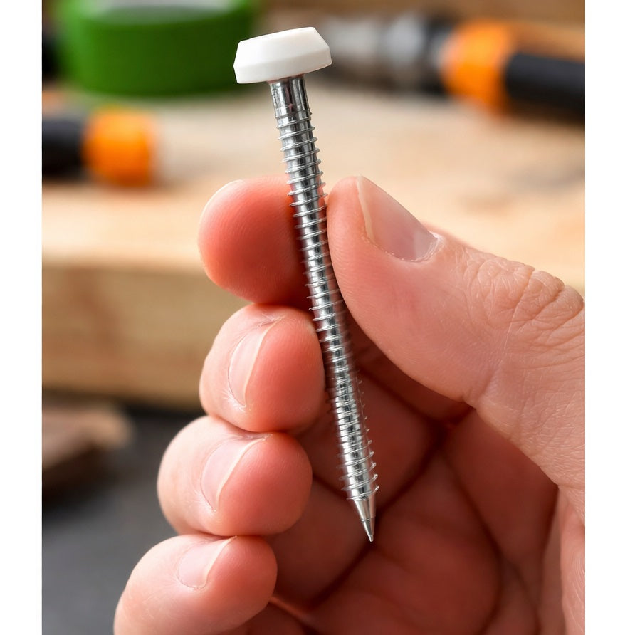 Timco Polymer Headed A4 Stainless Steel Nails White 30mm Pack of 60 PP30WP | UV Stable | Impact resistant | Used for Fixing Soffits-fascias-Roofline Trims | Shank - 2.1mm | Substrates - Corrosive Wood | Fixing Pins | Fixing Nails | Cladding Pins