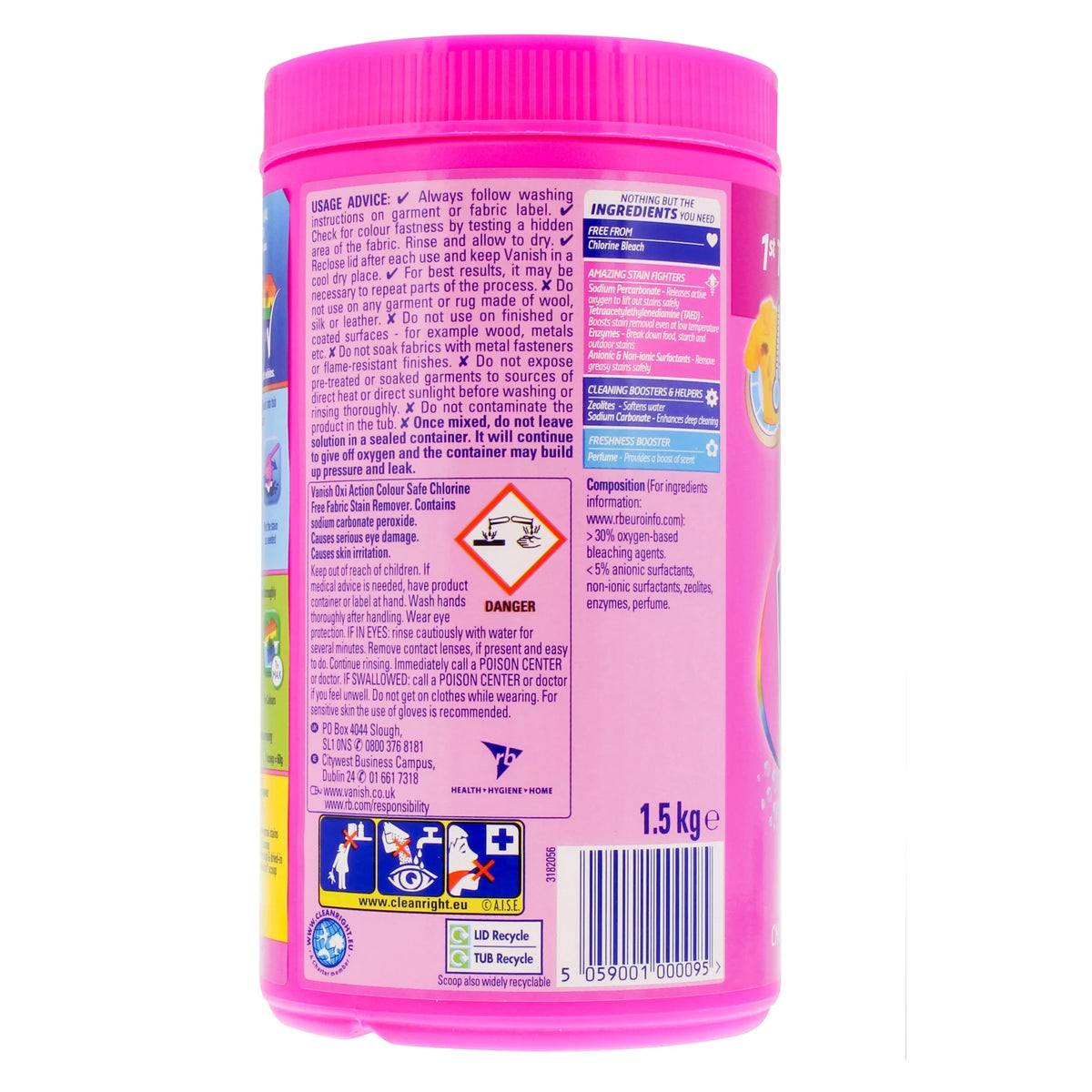 Vanish Oxi Action Stain Remover Powder Pink 1.5kg HOVAN167 | Colour Safe | Chlorine Bleach Free Stain Remover