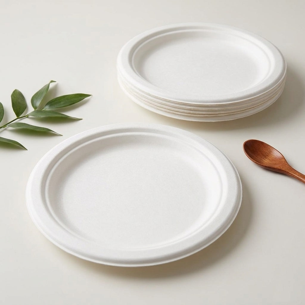 DID Biodegradable Bagasse Plates White 9-Inch Pack of 50 EF9913 | Ideal Alternative to Plastic Disposables | 100 Percent Compostable and Biodegradable | Water and Oil Resistant | Microwave and Freezer Safe