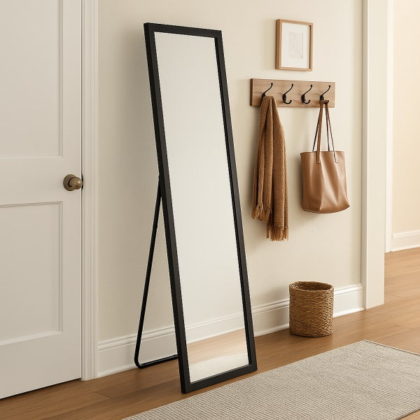 Practical Rectangular Standing Mirror Black 36cm x 126cm FL2800040 | Solid Metal Frame | Stands Stably and Securely | Fits Perfectly | Home Decor | Bedroom Mirror | Dressing Mirror | Hallway Mirror