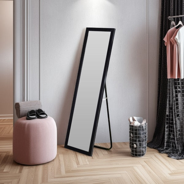 Practical Rectangular Standing Mirror Black 36cm x 126cm FL2800040 | Solid Metal Frame | Stands Stably and Securely | Fits Perfectly | Home Decor | Bedroom Mirror | Dressing Mirror | Hallway Mirror