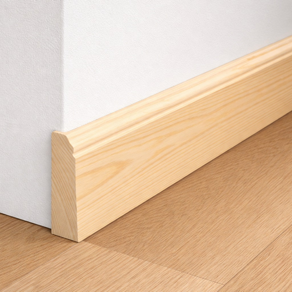 Cheshire Mouldings Chamfered Skirting Pine Natural 2.4Mtr 94mm x 15mm 10.25Kg TM912 | Mouldings | PEFC Certified | Chamfered Skirting | Timber Moulding | For Internal Use | Architrave and Skirting | Skirting Board | Decorative Trim | Interior Finishing | Softwood Moulding | Wall Trim | Floor Edging