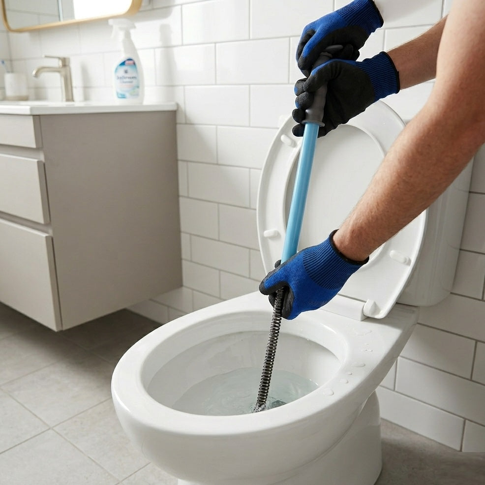 Buffalo Deluxe Toilet Auger Blue and Grey 90cm 1037 | Heavy Duty Drain Unblocker Tool | Flexible Kink Resistant Drain Snake | Zinc Plated Steel Spring | Protective Sleeve Safe for Sanitary Ware | Manual Toilet Blockage Remover | Plumbing Tool for Toilet Drain Cleaning Household and Trade Use