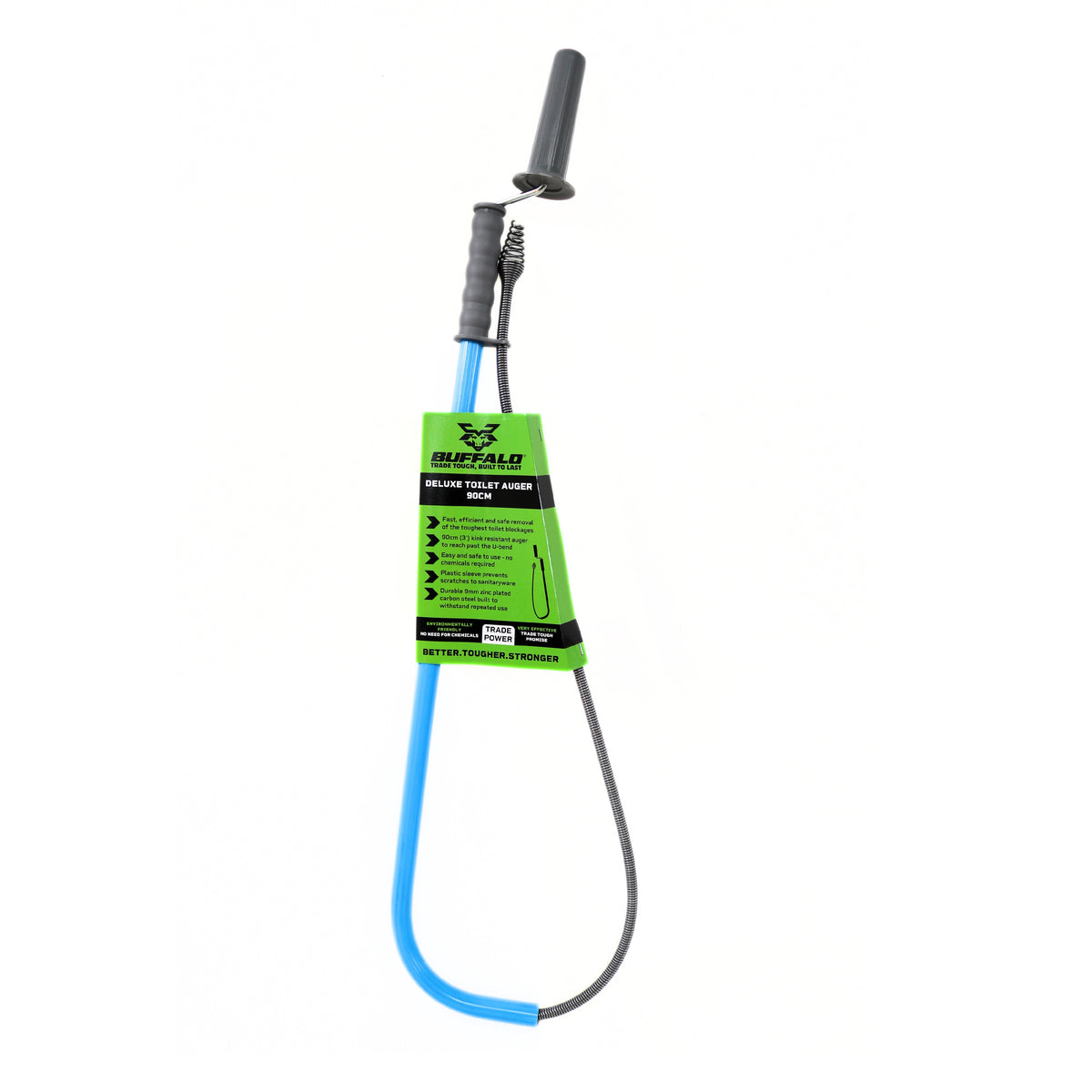 Buffalo Deluxe Toilet Auger Blue and Grey 90cm 1037 | Heavy Duty Drain Unblocker Tool | Flexible Kink Resistant Drain Snake | Zinc Plated Steel Spring | Protective Sleeve Safe for Sanitary Ware | Manual Toilet Blockage Remover | Plumbing Tool for Toilet