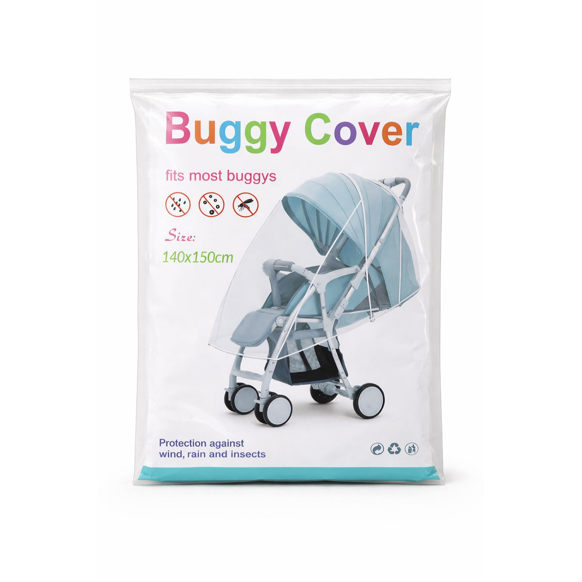 JL Supplies Ltd Buggy Cover Clear 140cm x 150cm 6201 | Universal Fit | Waterproof Rain Cover for Pushchair Pram Stroller | Clear PVC Weather Shield | Baby Travel Pushchair Accessory | Protection against Wind-Rain and Insects