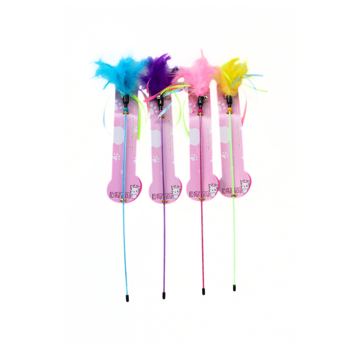 JL Supplies Ltd Cat Toy Jingle Stick Assorted Colours Pack of 1 6727 | Feather Teaser Wand with Bell | Interactive Cat Play Toy | Colourful Ribbon Wand | Kitten Exercise Toy | Pet Teaser Stick