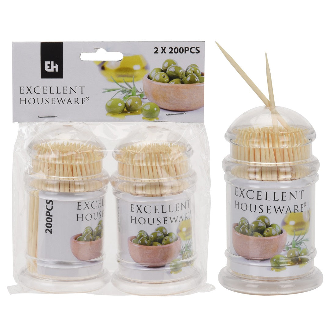Excellent Houseware Cocktail Picks Set Natural 200 x 2 Pack 406000630 | Wooden Cocktail Sticks | Disposable Food Picks | Party Skewers for Snacks Fruit and Appetisers | Catering Buffet Sticks
