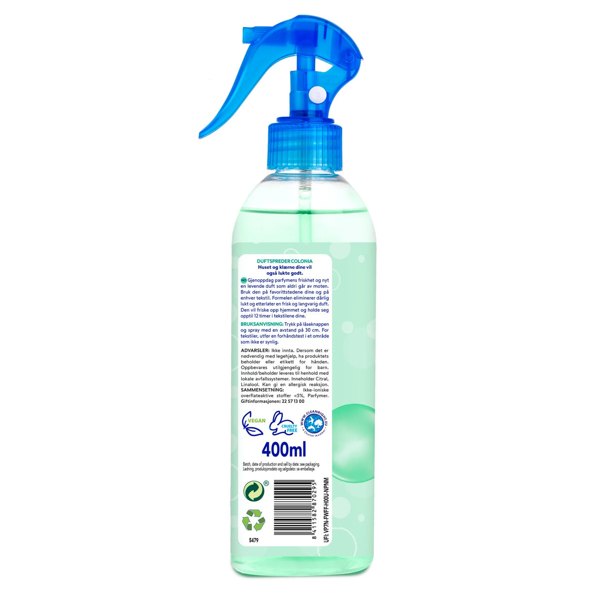 Asevi Fresh Colonia Air Freshner Spray Clear 400ml HOASE073 | Home and Fabrics | Intense Freshness | Up To 12Hr on Fabrics
