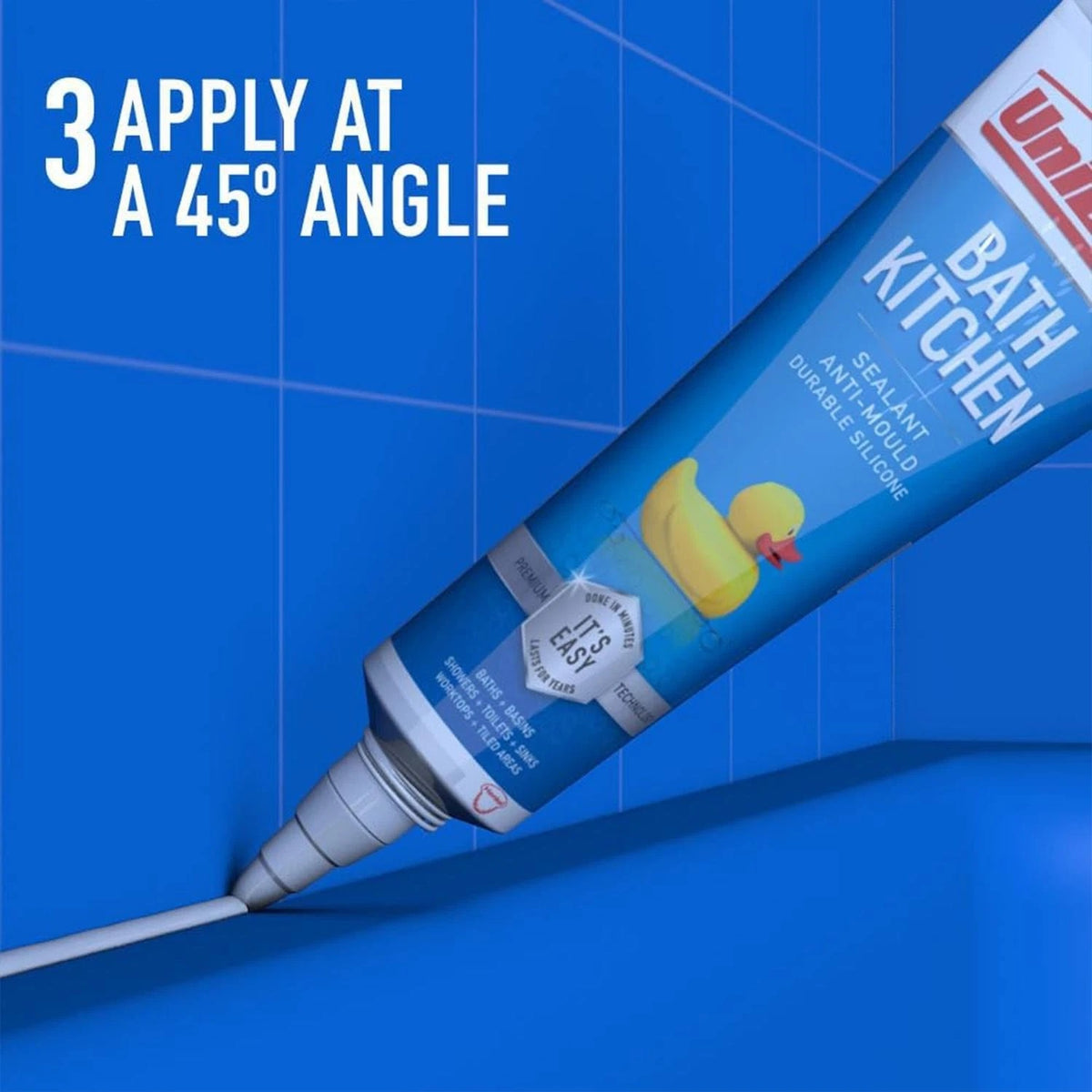 Henkel Unibond Anti Mould Kitchen and Bathroom Sealant Tube White 50ml 3036439 | Durable Silicone | Done in Minutes | Lasts For Years