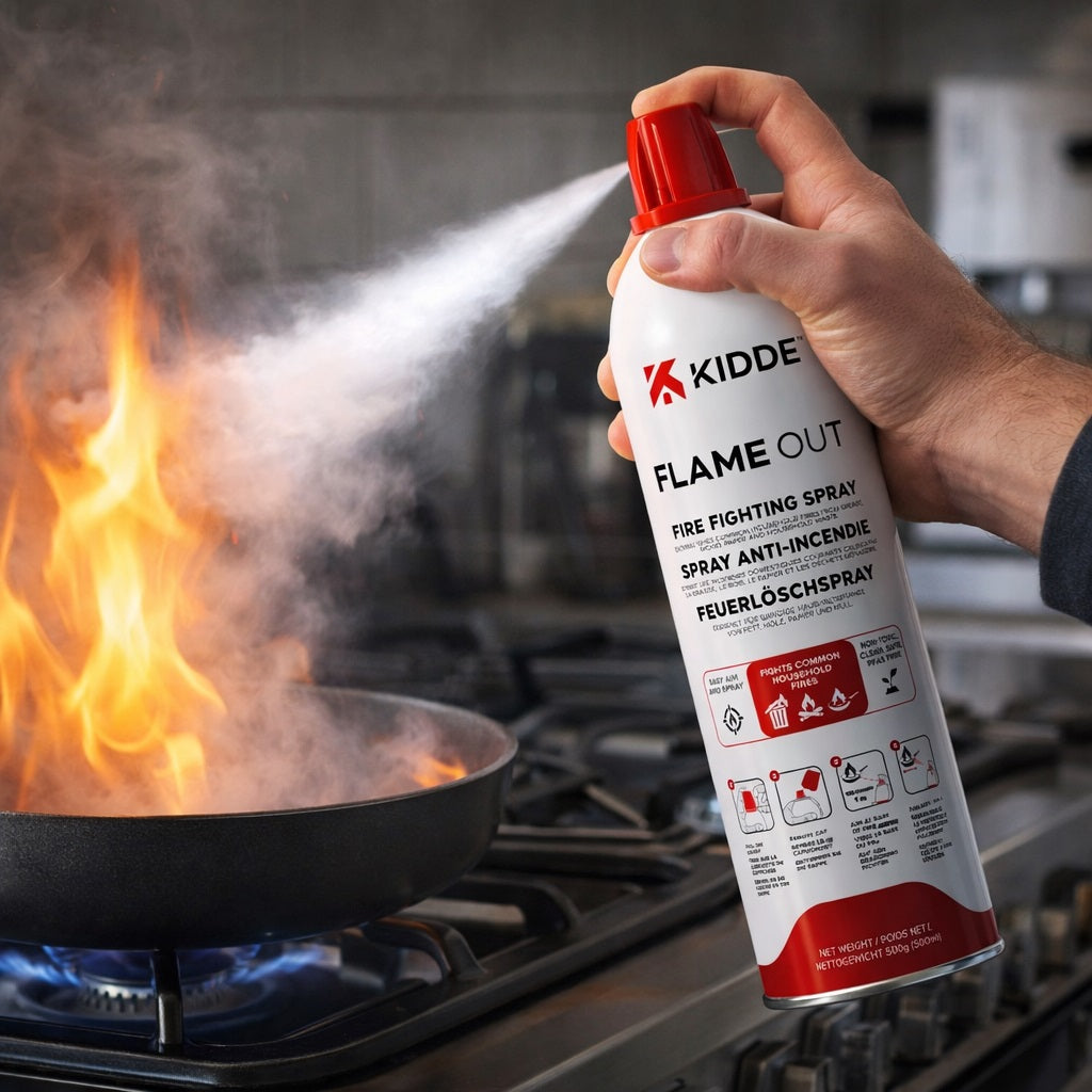 Kidde Flame Out Fire Fighting Spray White 500gm KFS-500 | Easy Aim and Spray | Non Toxic | Clean | Safe | PFAS Free | Fights Common Household Fires