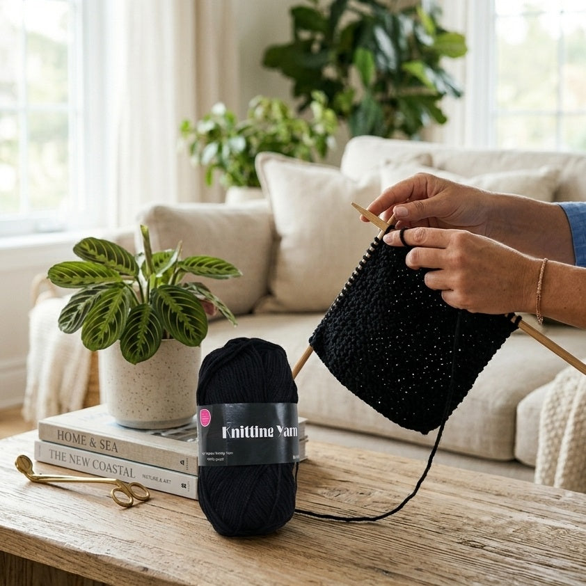 The Accessory Shop Knitting Yarn Black 80g CP034 | 4 Ply Quality | Acrylic Crochet and Knitting Wool | For Scarves-Hats and Blankets | Craft Accessories | Wool Yarn | Knitting Supplies