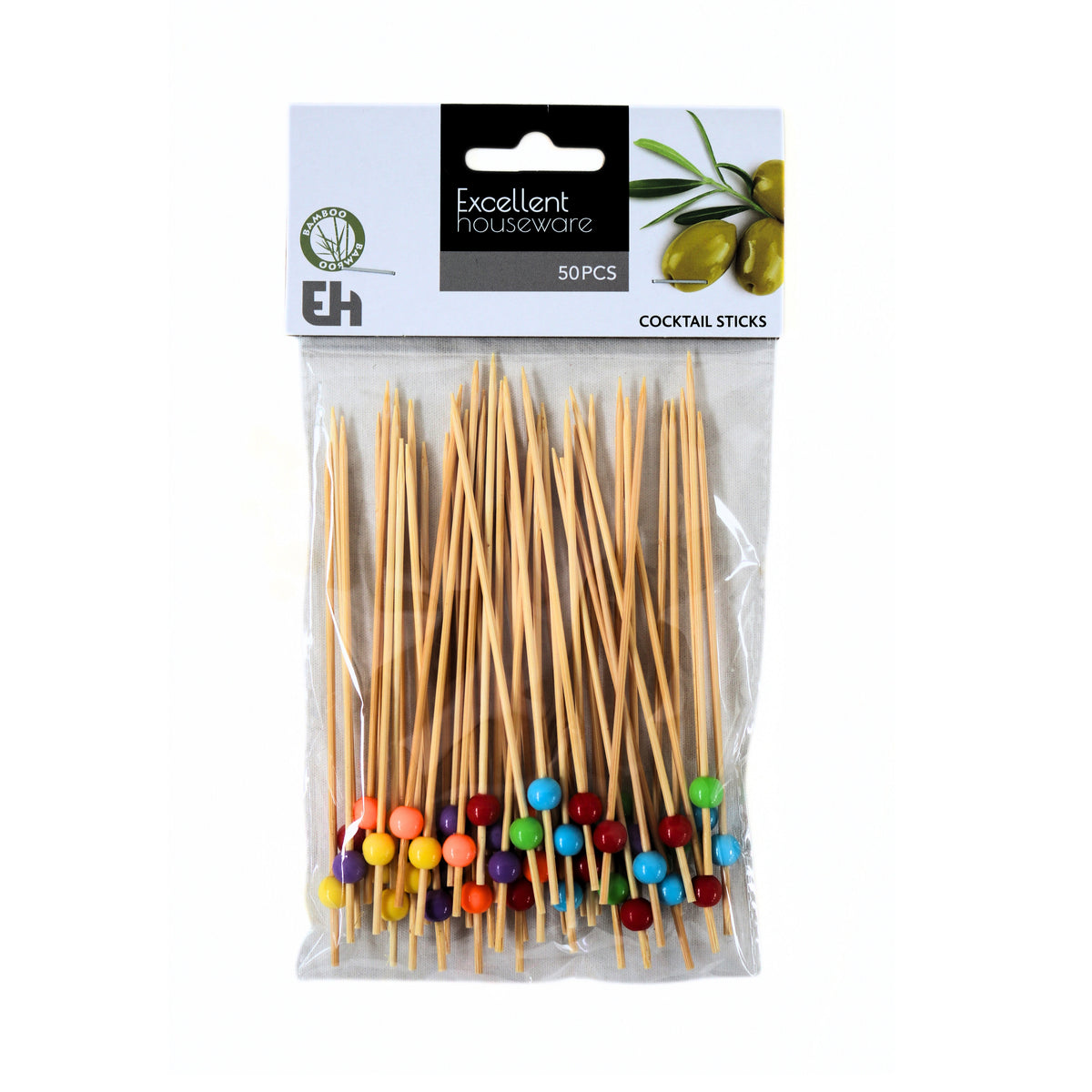 Excellent Houseware Bamboo Cocktail Sticks Natural Pack of 50 408800150 | Wooden Skewers | Fruit Picks | Party Appetisers | Buffet Food Picks | Canape Sticks | Catering Supplies | Decorative Bamboo Sticks