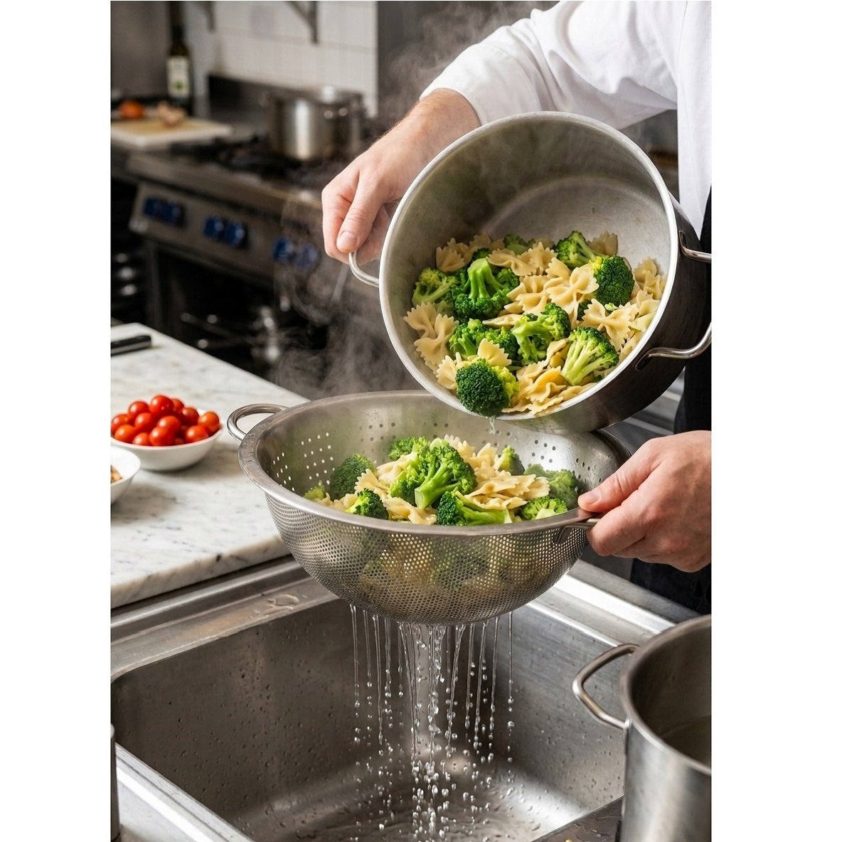 Excellent Houseware Stainless Steel Colander Silver 28cm A12401500 | Metal Strainer | Kitchen Drainer Bowl | Vegetable Fruit Washing Bowl | Pasta Rice Strainer | Perforated Colander | Food Draining Basket | Kitchen Prep Tool