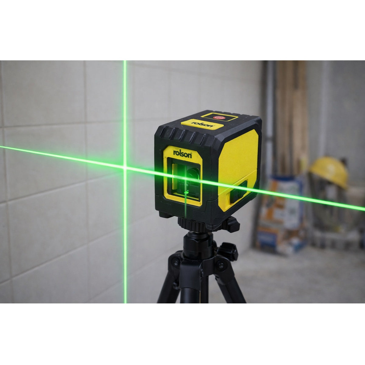 Rolson Cross Line Green Laser Level Black and Yellow 73mm x 75mm x 53mm 50550 | Self Levelling Laser Tool | Horizontal Vertical Line Projection | Magnetic Mount Bracket | Tripod Compatible 1-4-Inch | DIY Construction Alignment Tool