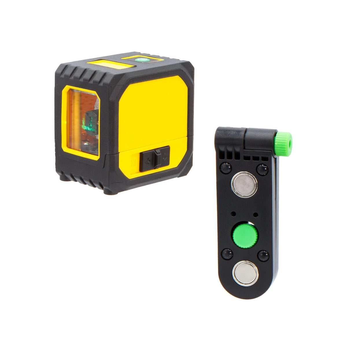 Rolson Cross Line Green Laser Level Black and Yellow 73mm x 75mm x 53mm 50550 | Self Levelling Laser Tool | Horizontal Vertical Line Projection | Magnetic Mount Bracket | Tripod Compatible 1-4-Inch | DIY Construction Alignment Tool