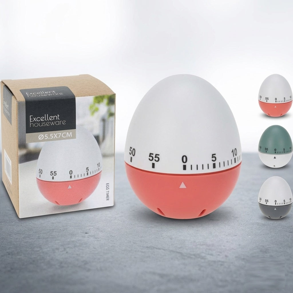 Excellent Houseware Egg Timer Assorted Colours 5.5cm x 7cm CY5657070 | Mechanical Kitchen Timer | Cooking Baking Timer | Countdown Timer Dial | Kitchen Gadget Tool | Egg Boiling Timer | Compact Timer Device
