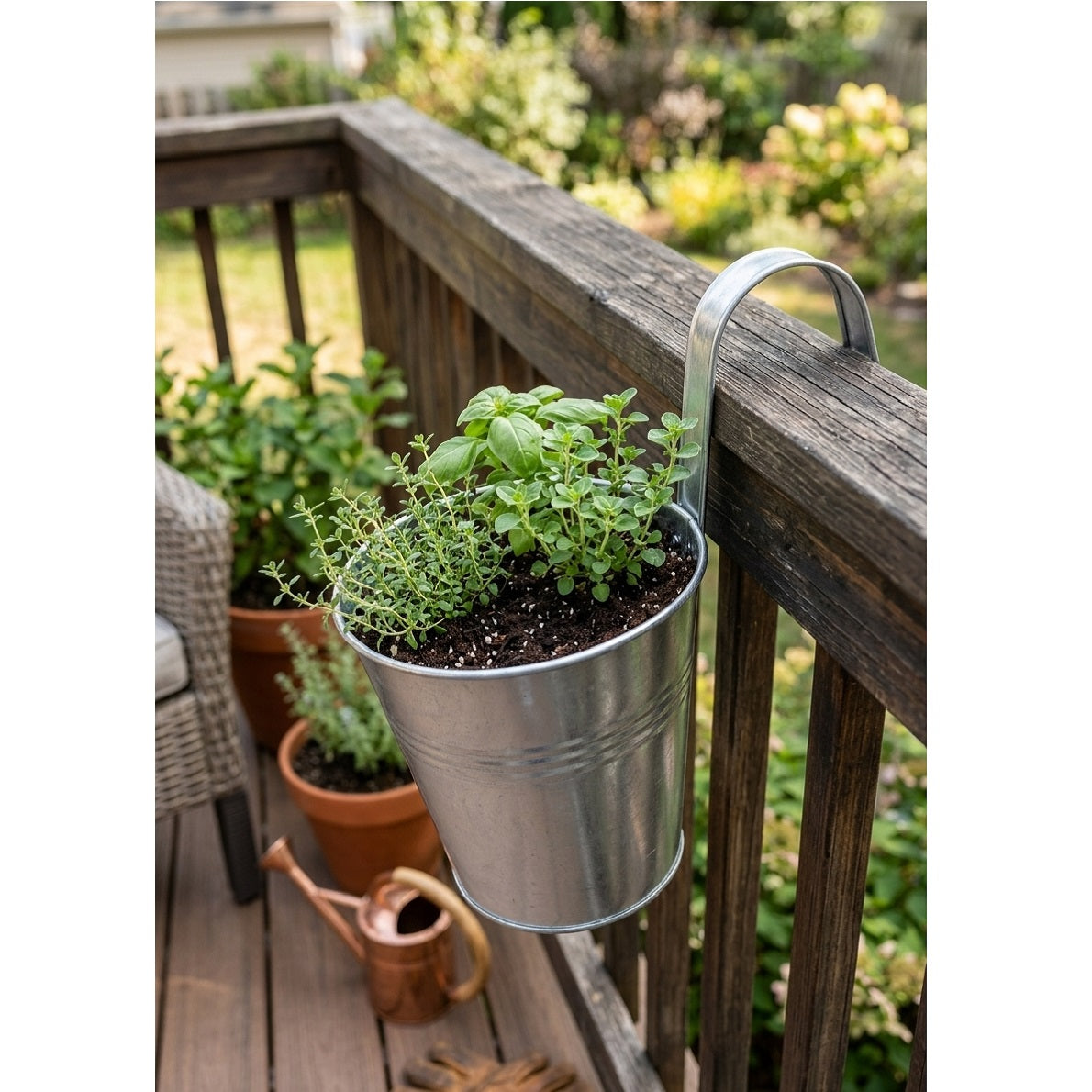 Excellent Houseware Flowerpot with Hook Zinc Finish 159021311 | Galvanised Steel Hanging Pot | Metal Plant Pot | Hanging Planter Basket | Garden Balcony Planter | Indoor Outdoor Plant Holder | Decorative Flower Pot