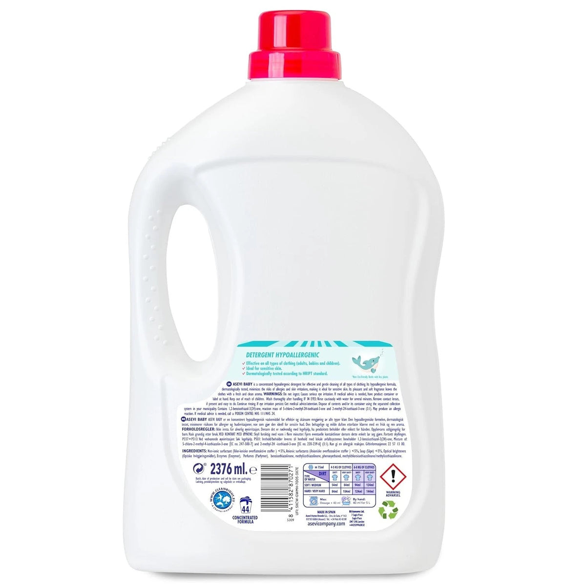 Asevi Baby Laundry Detergent Liquid Gel White 2376ml HOASE054 | Hypoallergenic | 44 Washes | Clean and Care | Dermatologically Tested
