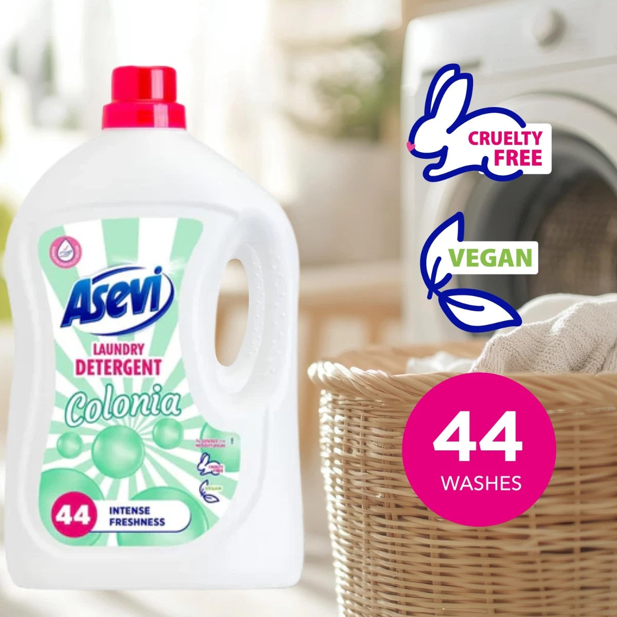 Asevi Colonia Laundry Detergent Liquid White 2376ml HOASE070 | Intense Freshness | 44 Washes | Dermatologically Tested