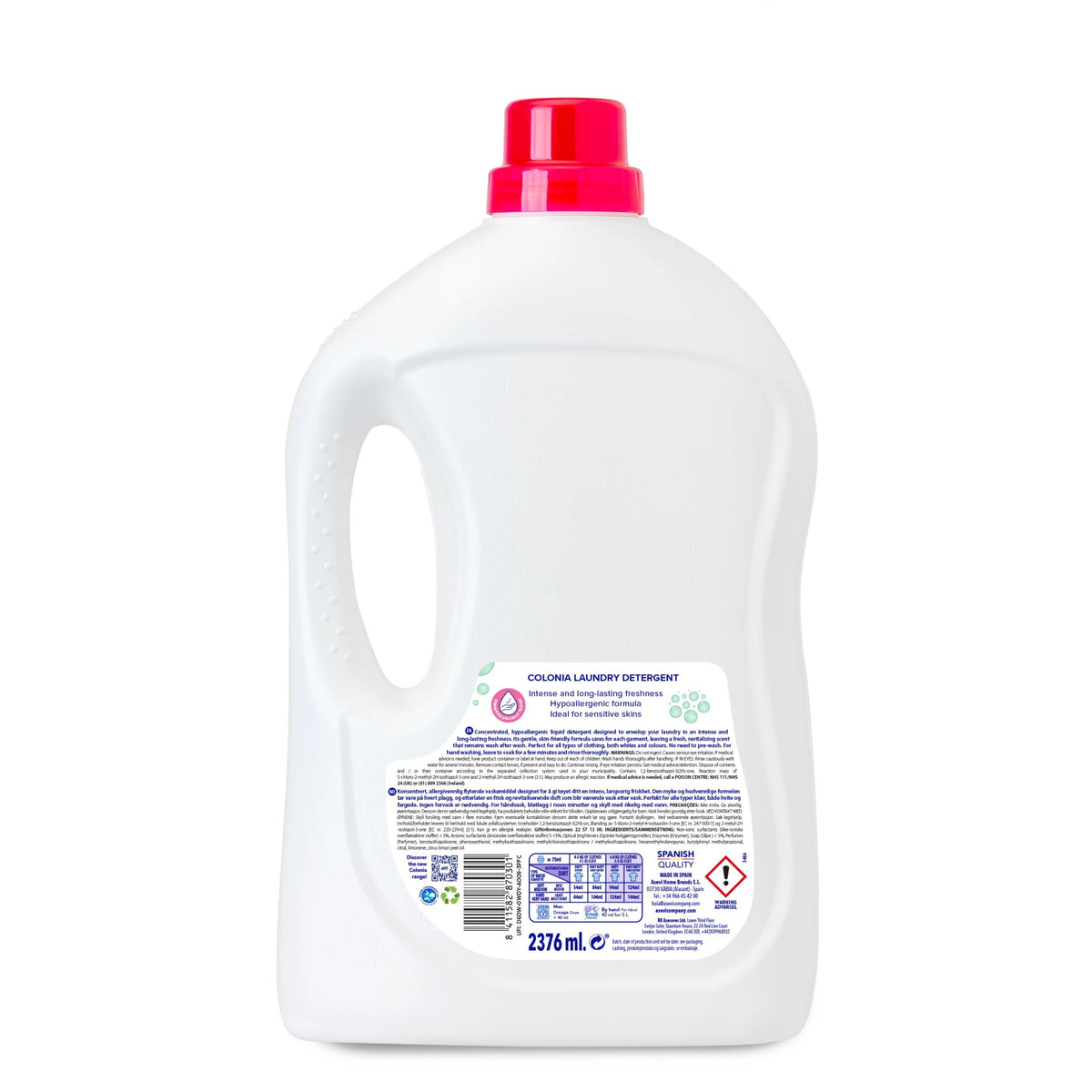 Asevi Colonia Laundry Detergent Liquid White 2376ml HOASE070 | Intense Freshness | 44 Washes | Dermatologically Tested